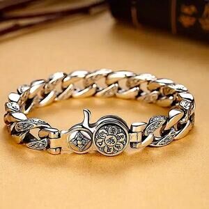 Stainless Steel Chain Link Bracelet, Mantra, Screwbar Curb Chain